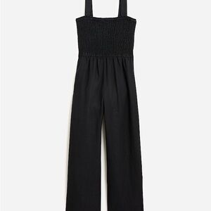 Black Smocked Sleeveless Jumpsuit w/ Pockets